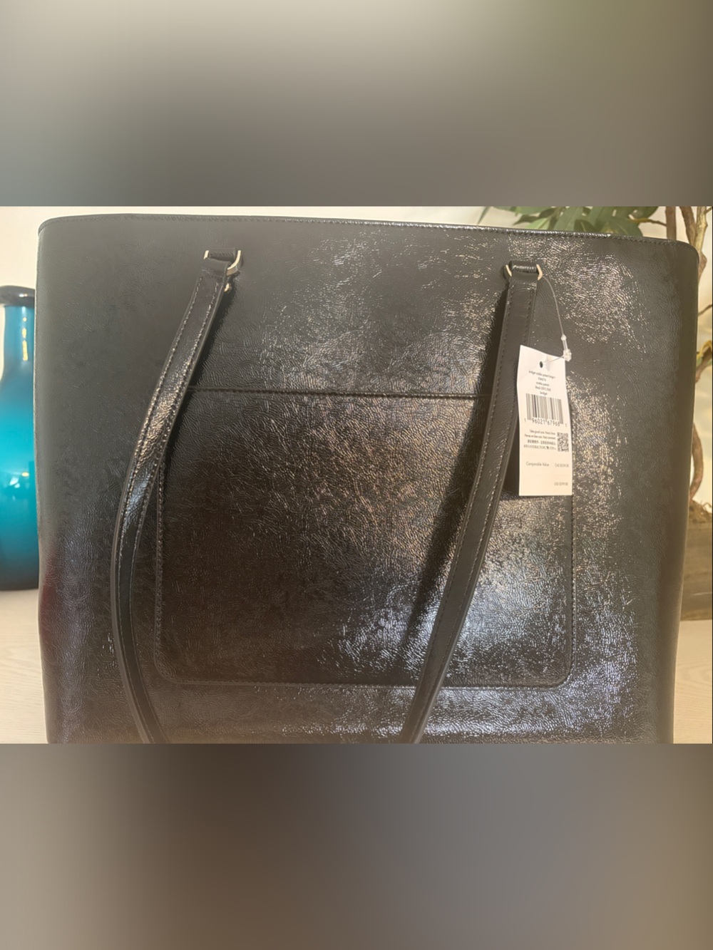Kate Spade “Bridget” crinkle lg Black Patent Leather Tote